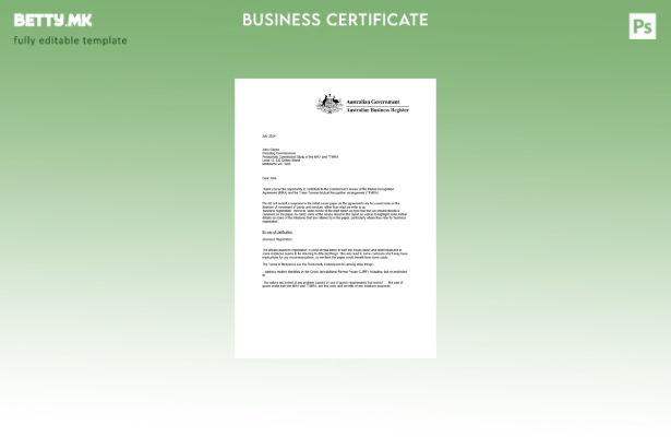 Модерен стил Австралија сертификат за регистрација на компанија збор и PDF шабло